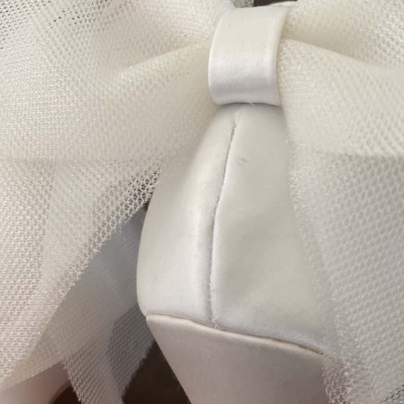 Lulus Ayanna Ivory Satin Bow Ankle Strap High Heel Sandals Size 6.5 - Picture 15 of 16
